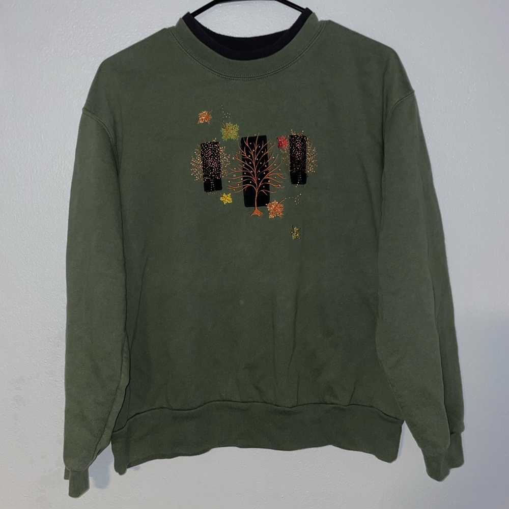 Green Fall Embroidered Crewneck Sweatshirt